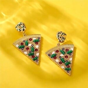 𝅺cheese Pizza Rhinestone Fashion Earrings